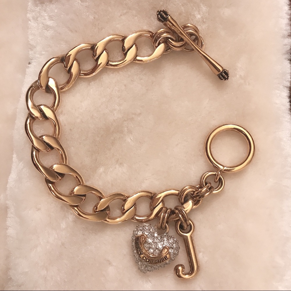 Juicy Couture Paved Heart & J Charm Gold Bracelet